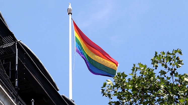 Pride flag Connaught House by Nigel Stead LSE