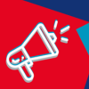 A graphic of a megaphone on a red background