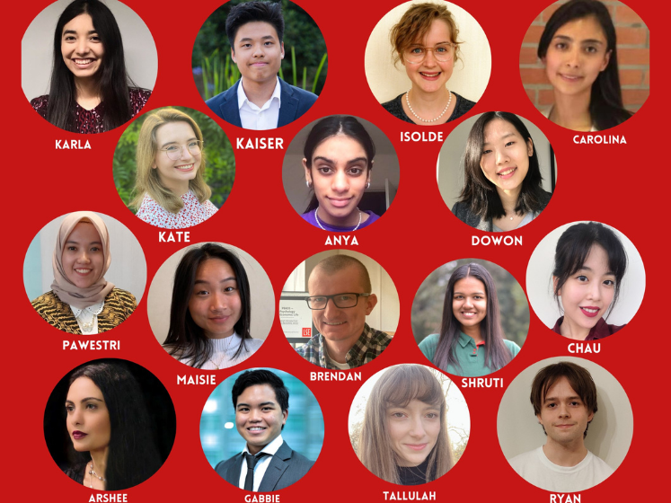 Photo collage of the student ambassadors on a red background