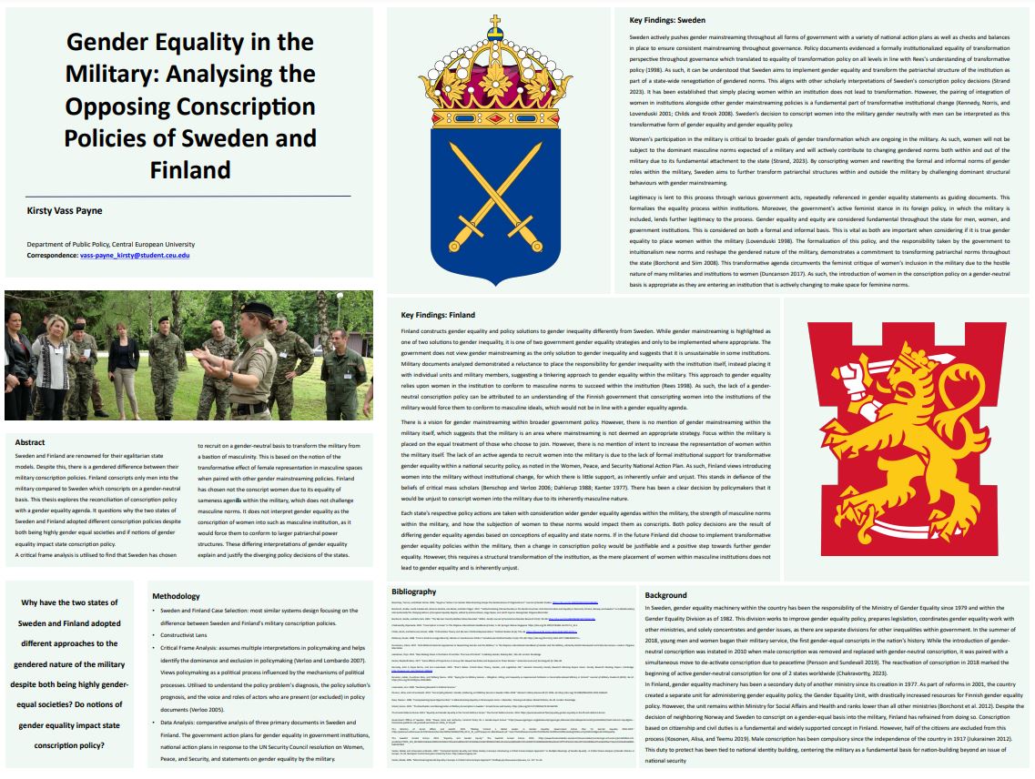 Image of poster about: 'Gender Equality in the Military: Analysing the Opposing Conscriptin Policies of Sweden and Finland