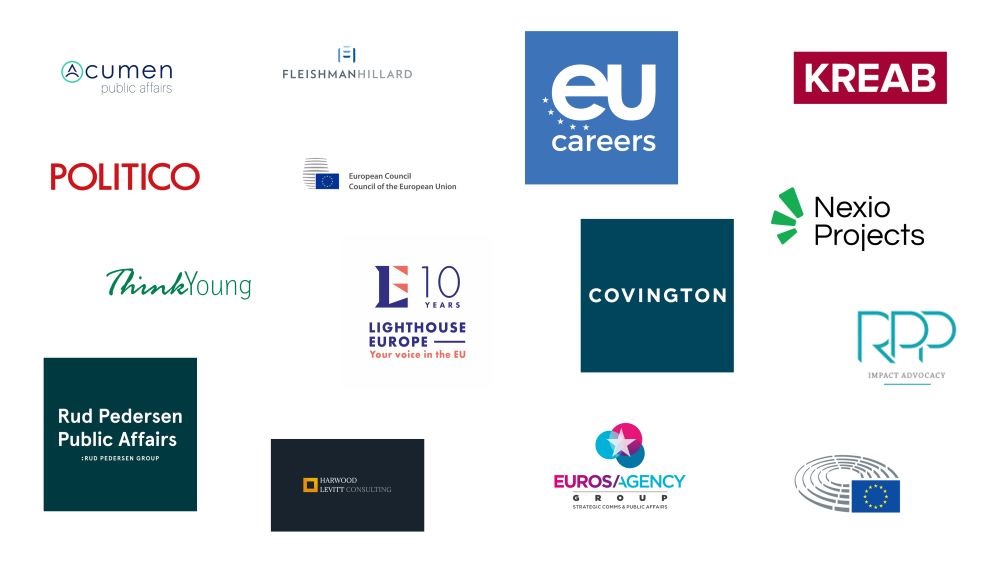 A collage of logos of the employers attending Careers in Brussels 2024. See 'organisations' section below for the full list.