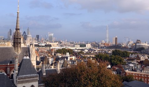London skyline from campus