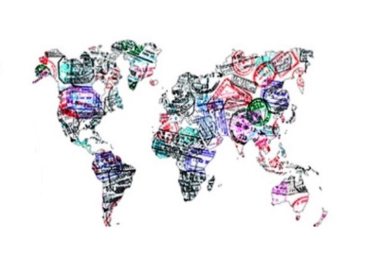 World map made up of visa stamps