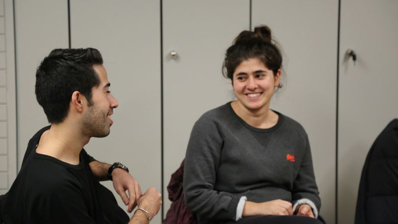 two students talking