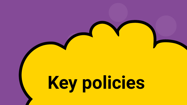 A yellow cloud on a purple background with the text 'key policies'
