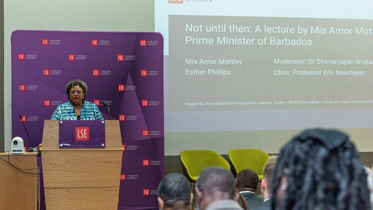 Mia Amor Mottley, Prime Minister of LSE, speaking at LSE in 2023
