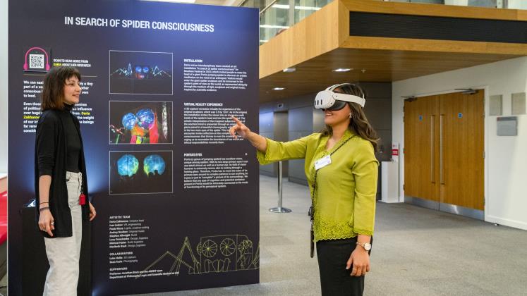 An exhibition attendee uses the VR exhibit at the LSE Festival 2024