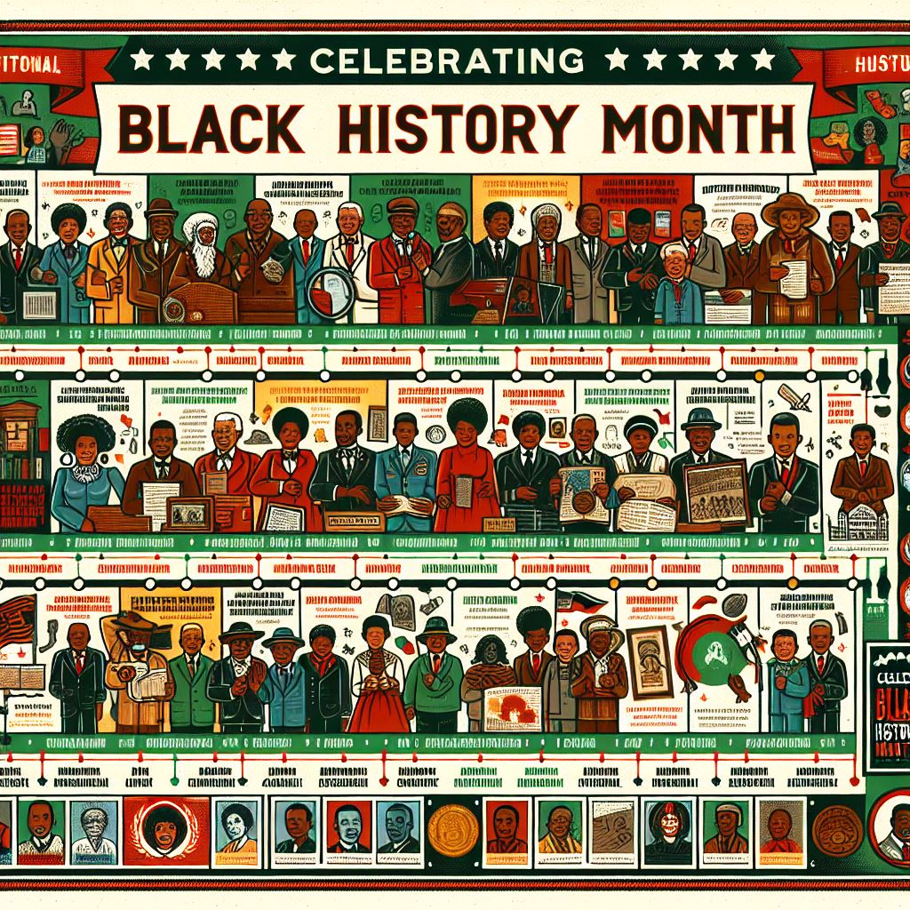 Celebrating Black History Month graphic showing various people of note who have black heritage