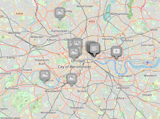 A map of London with markers highlighting key sites of self-guided walks that explore the legacy of slavery in London