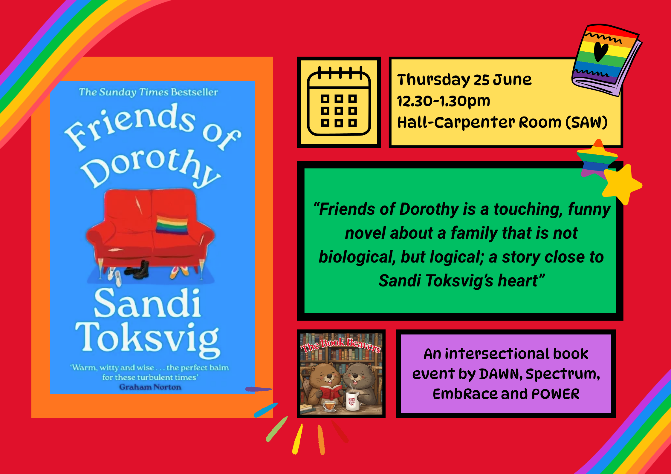 The Book Beavers-Pride Month Book Club featuring book cover of Friends of Dorothy
