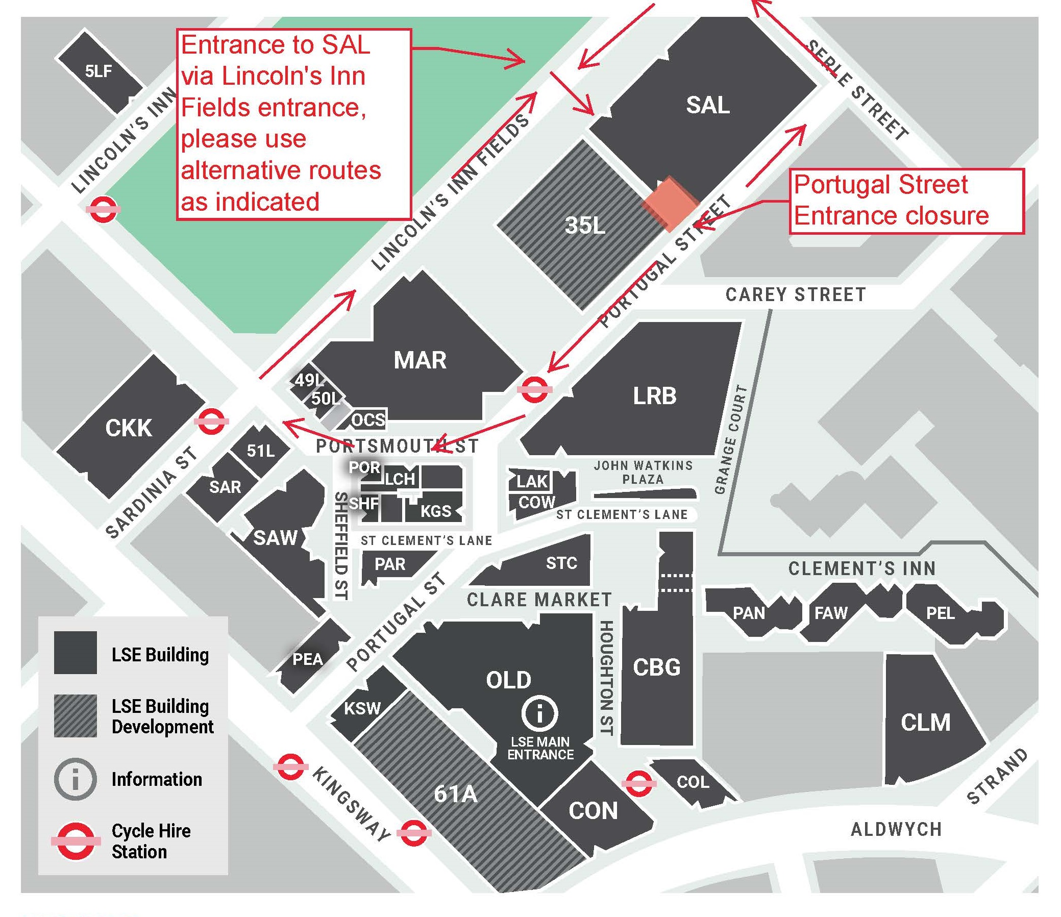 2026 01 15 Campus Map -SAL closures